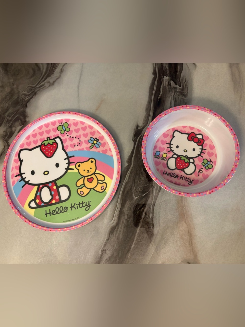 Hello Kitty Pink Strawberry Dinner Plate and Bowl Set